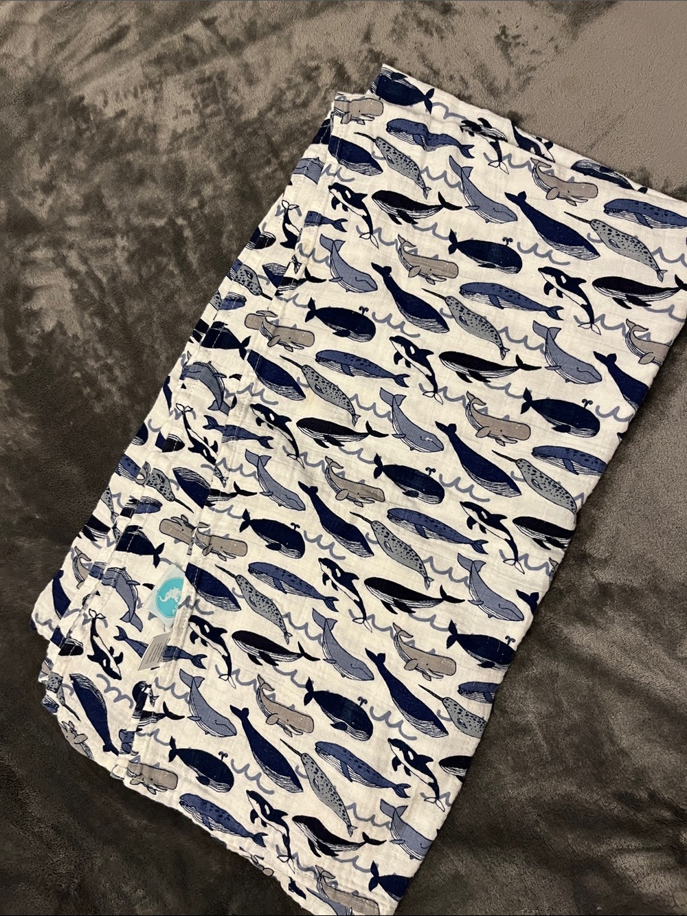 Whale Print cotton baby Blanket - Blue & Gray